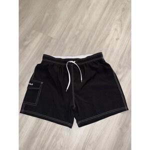 Nonwe Mens Black Swim Trunks Cargo Pocket Contrast Stitch Mesh Lined Large